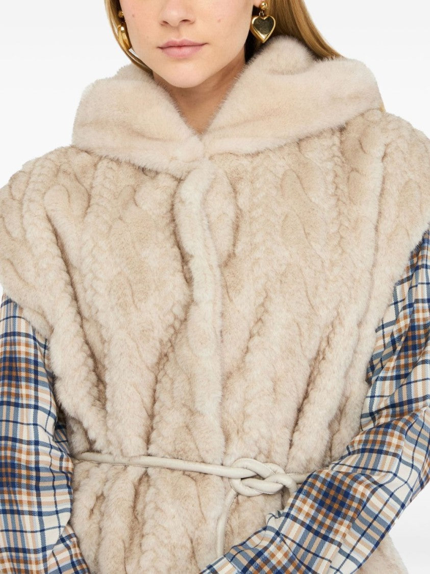 Liu Jo Beige Sleeveless Jacket With Cable Knit Front