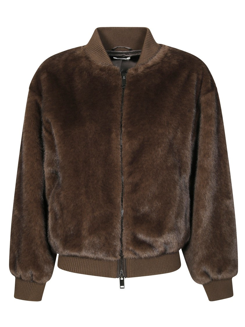 Parosh Plush Faux Fur Bomber Jacket