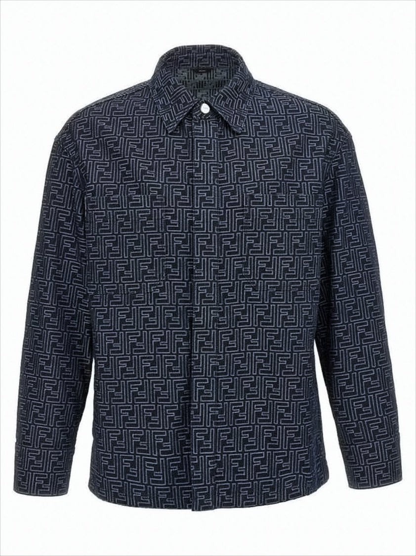 Fendi Cropped Black Cotton Jacket With Geometric Monogram