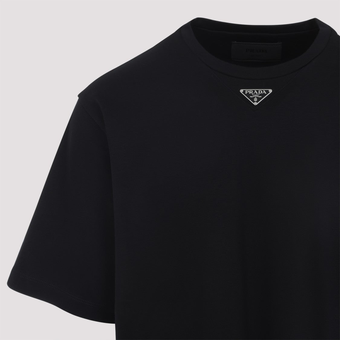 Prada Black Cotton T-Shirt With Minimalist Design And Logo Detail