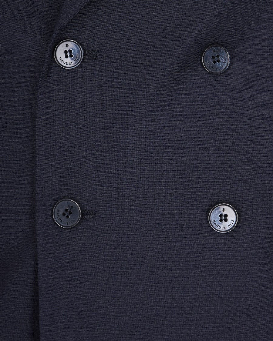 Manuel Ritz Double-Breasted Blue Suit Jacket With Signature Pin