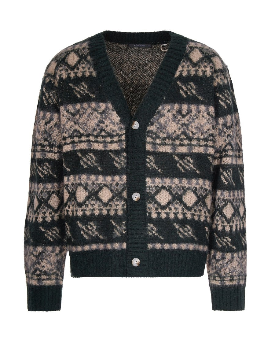 Daily Paper Multicolor Check Pattern Cardigan With V-Neckline And Ribbed Trims