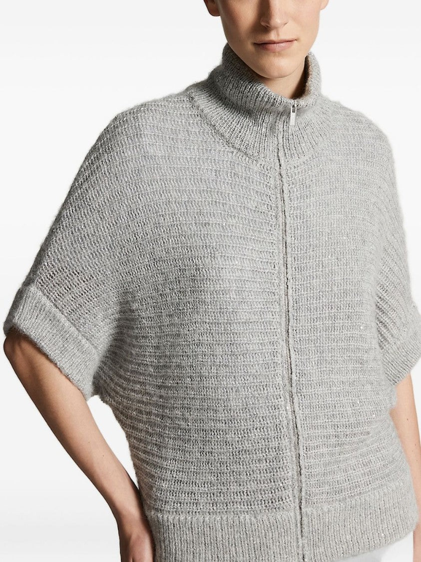 Peserico High-Collar Grey Knitted Sweater With Boxy Fit