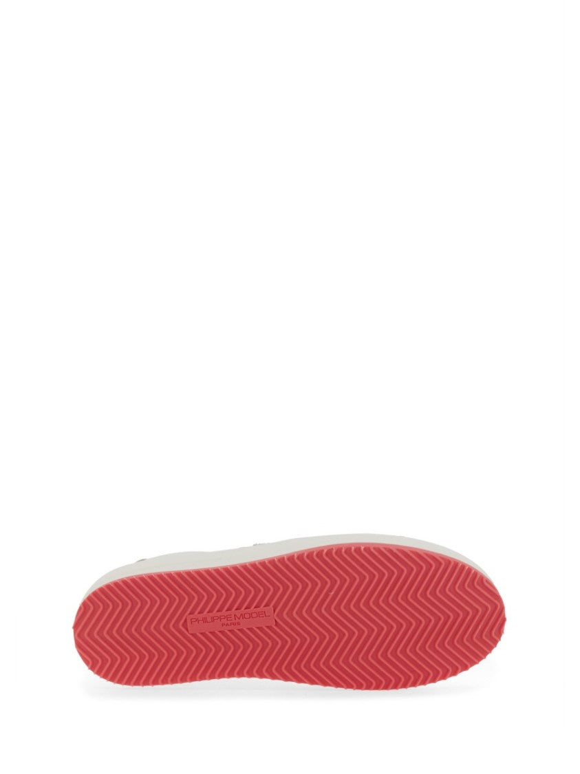Philippe Model White Sneakers With Contrasting Pink Accents