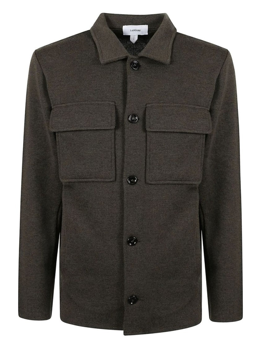 Lardini Textured Black Knitted Jacket With Point Collar And Flap Pockets