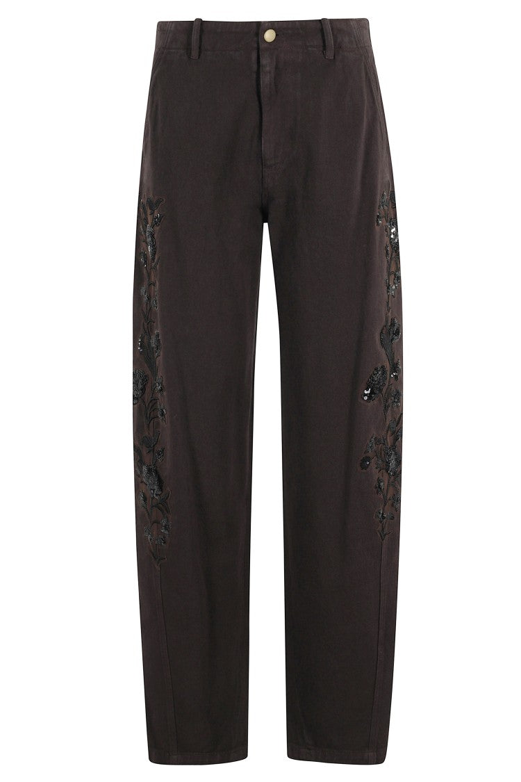Ermanno Firenze Mid-Rise Wide Leg Pants With Contrasting Sequin Embroidery