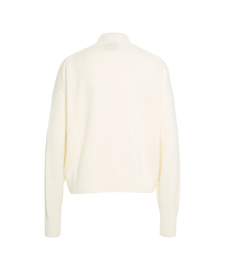 Kaos Oversized White Sweater With Glitter Finish