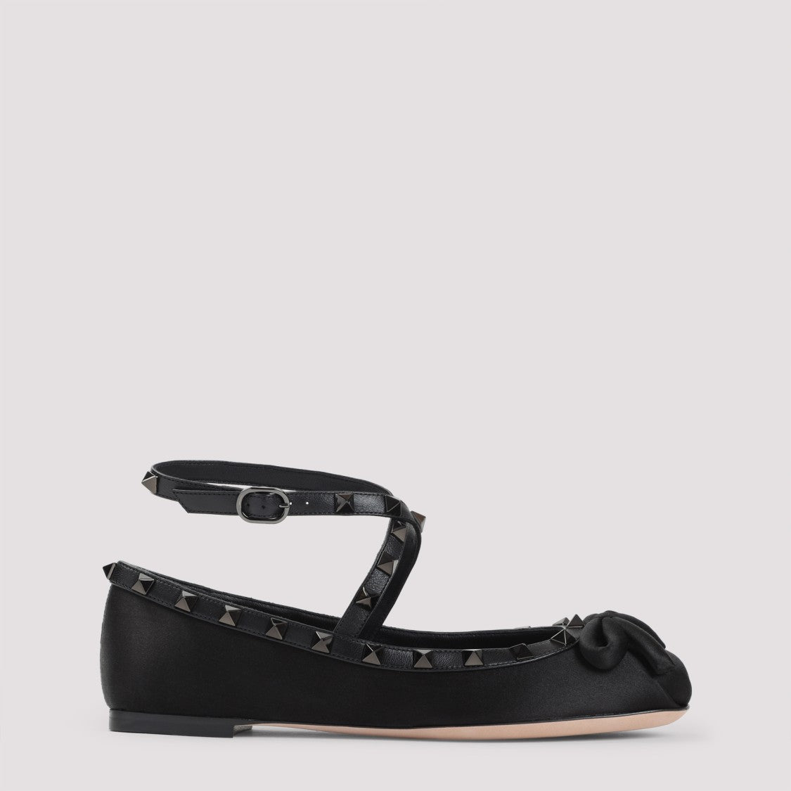 Valentino Garavani Satin And Leather Ballerinas With Ankle Strap