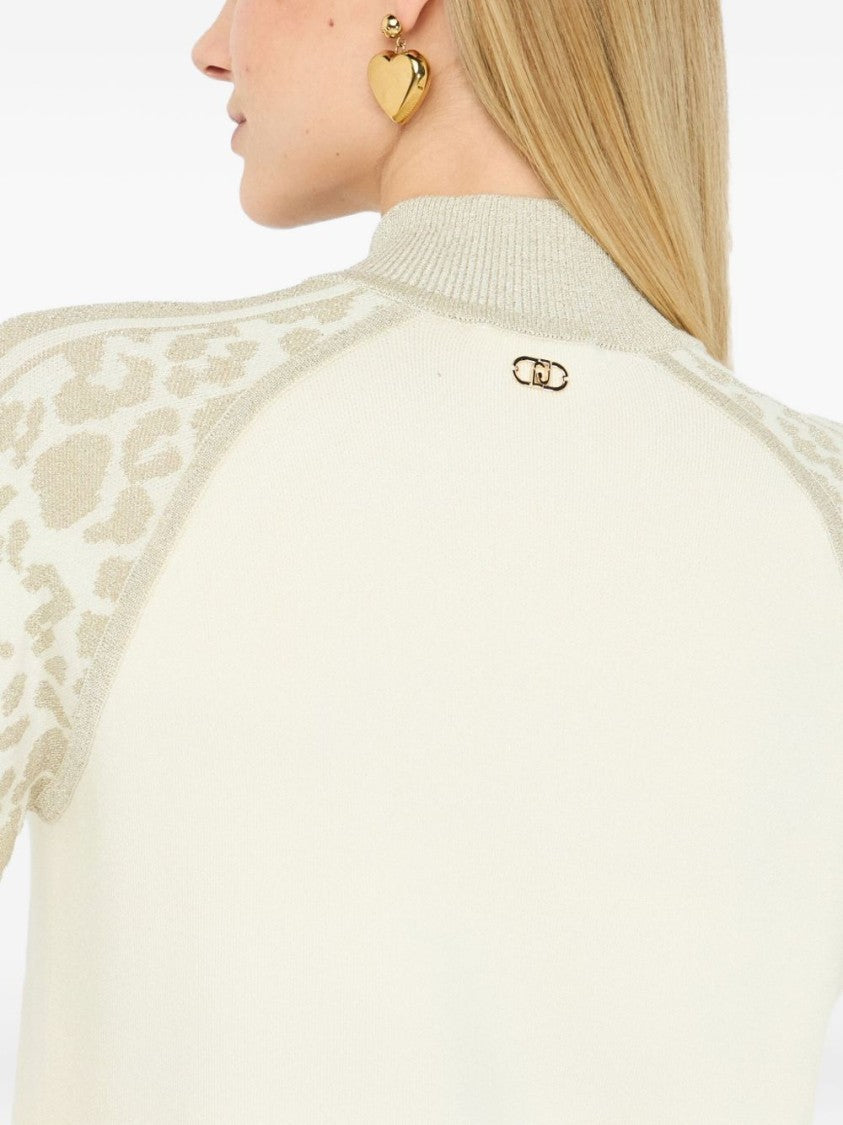 Liu Jo Bianco E Oro High Collar Sweater