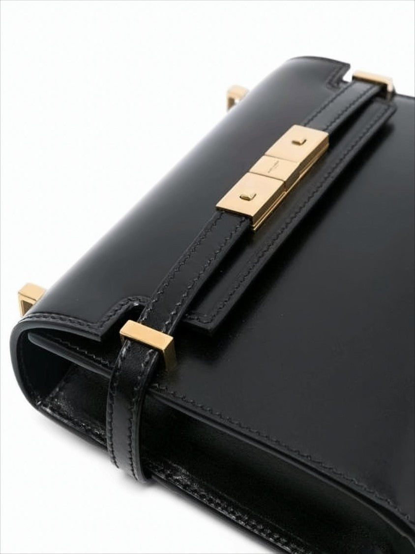 Saint Laurent Rectangular Smooth Leather Crossbody Bag With Gold-Tone Clasp