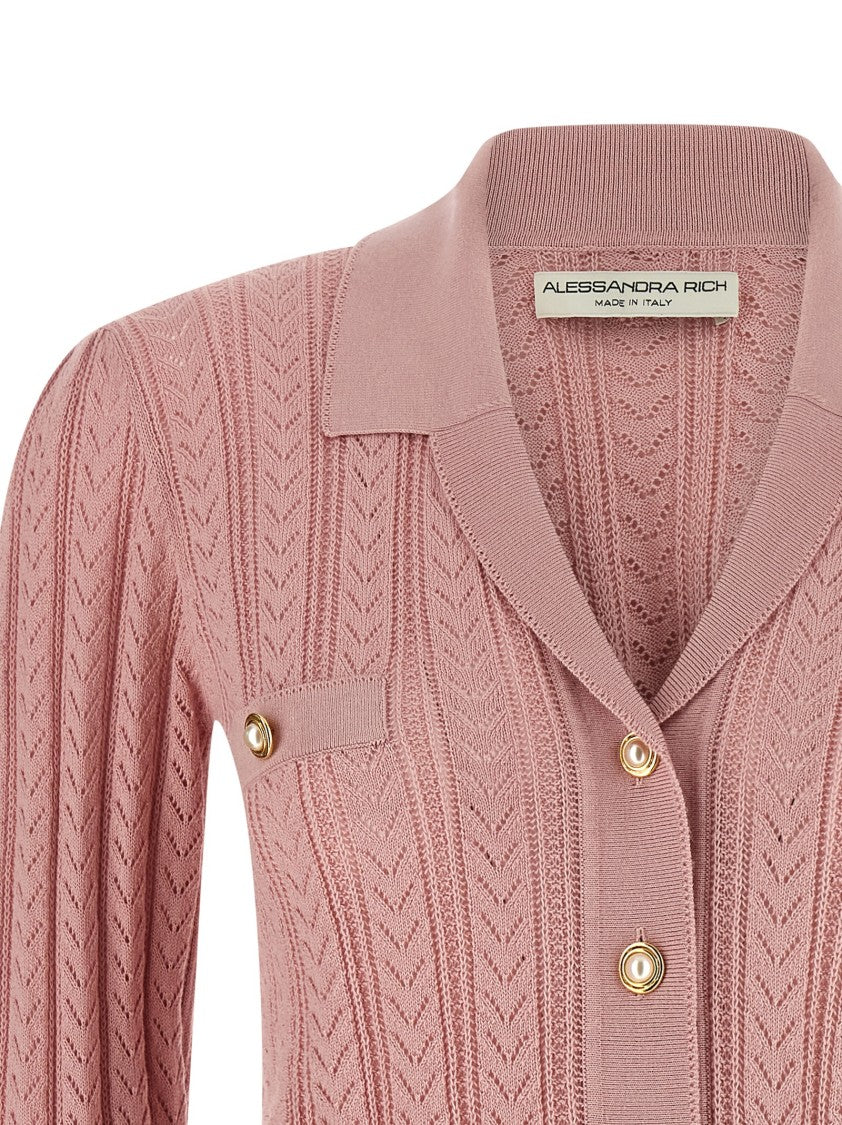 Alessandra Rich Openwork Cashmere Blend Knit Cardigan