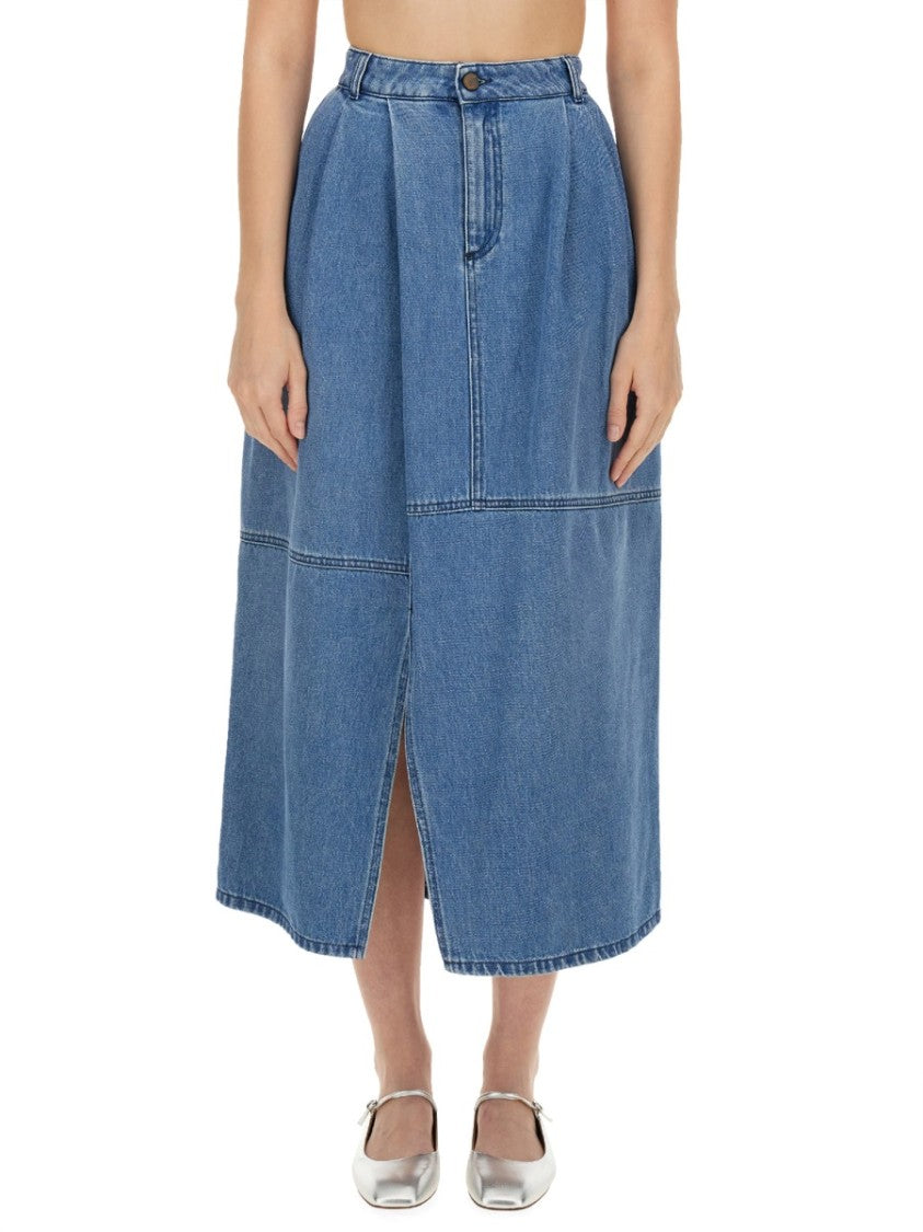 Alysi High-Waisted Midi Skirt With Front Slit