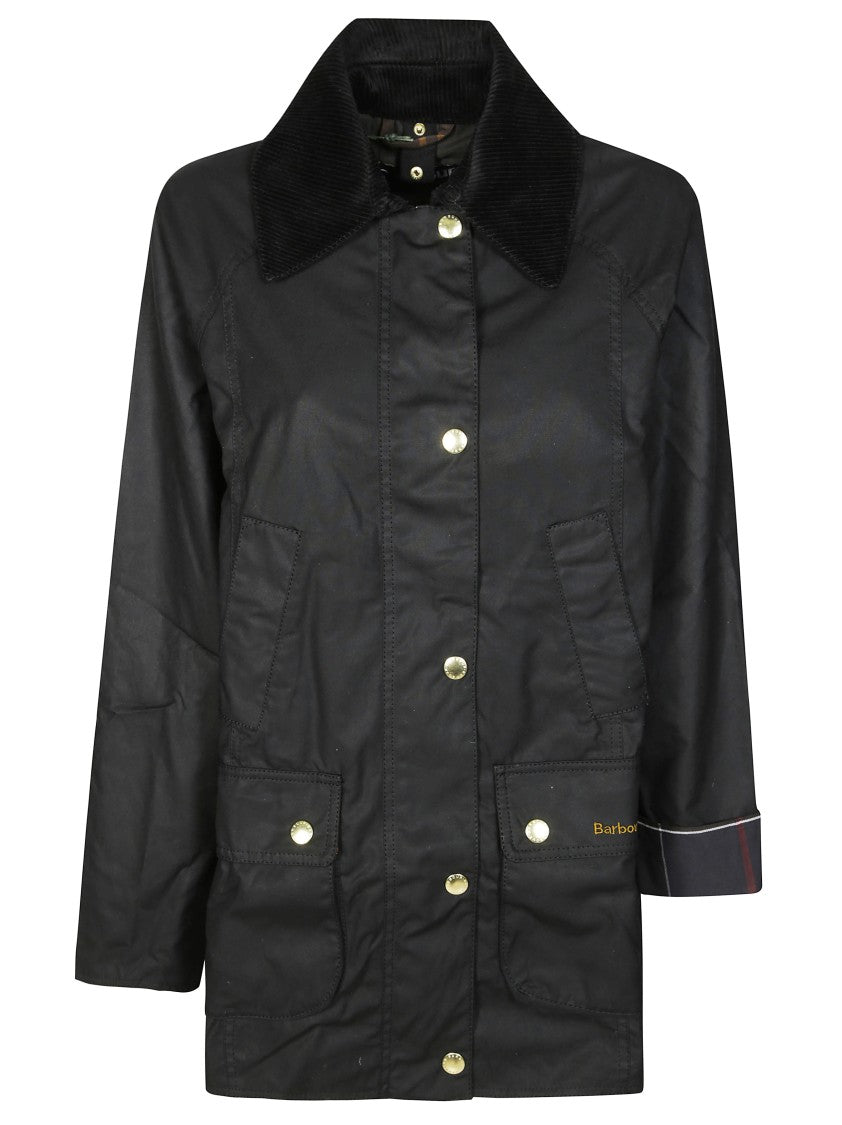 Barbour Mid-Length Waxed Cotton Coat With Utilitarian Design