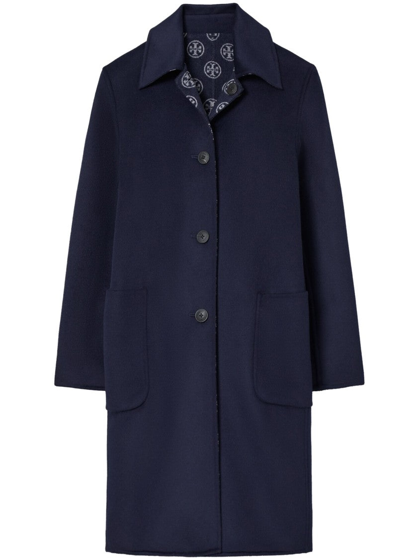 Tory Burch T-Monogram Jacquard Wool Coat With Structured Silhouette