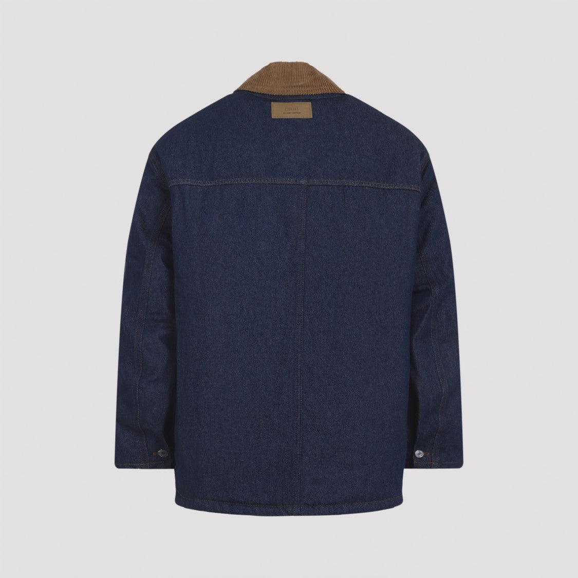 Ami Dark Denim Jacket With Brown Corduroy Collar