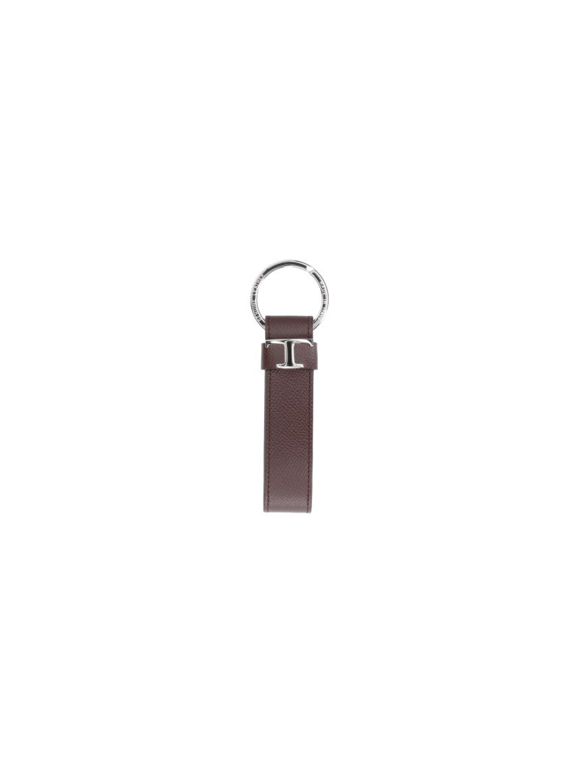 Tod's Brown Leather Keychain With Snake Print