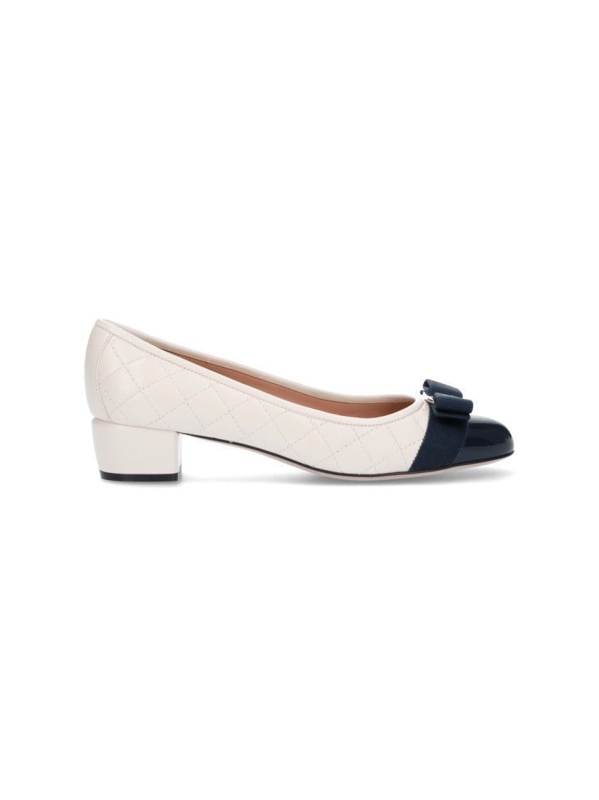 Ferragamo Quilted Vara Pumps – White