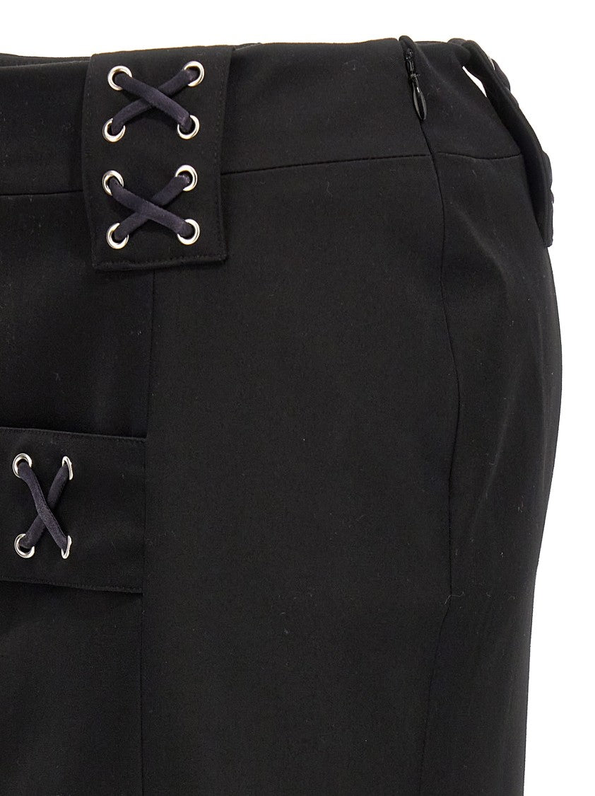 Alessandra Rich Lace-Up Wool Blend Skirt