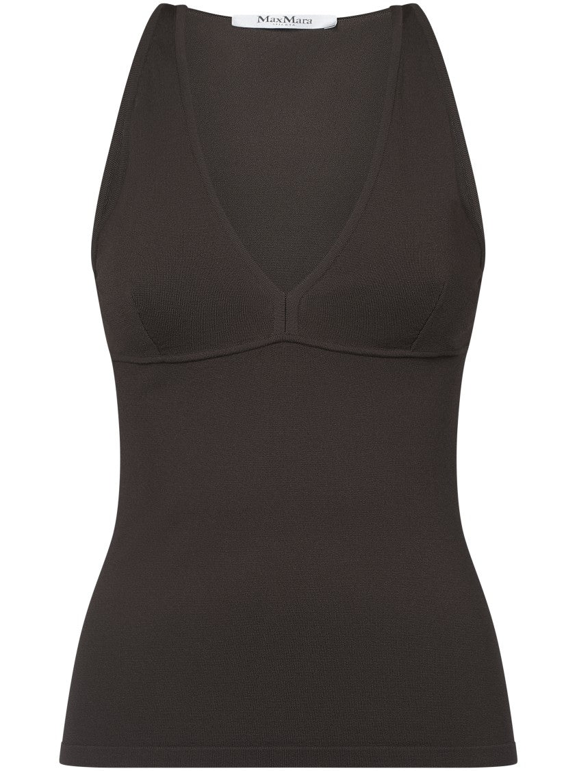 Max Mara Fitted Brown Top With Deep V-Neckline