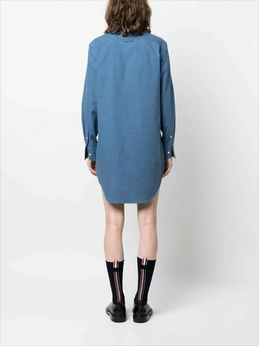 Thom Browne Button-Up Shirt In Textured Blue Cotton