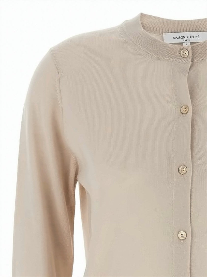 Maison Kitsuné Fine-Knit Cardigan With Button-Down Front And Embroidered Fox Emblem