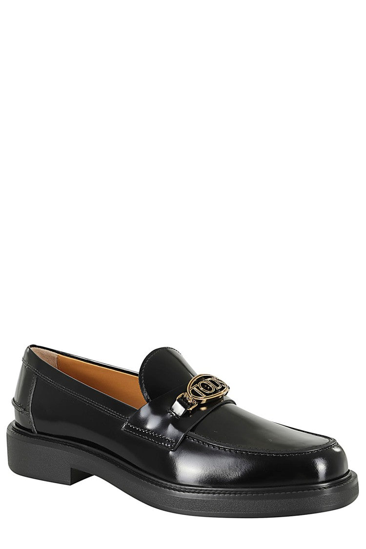 Tod's Shiny Leather Moccasin With Gold Metallic Logo