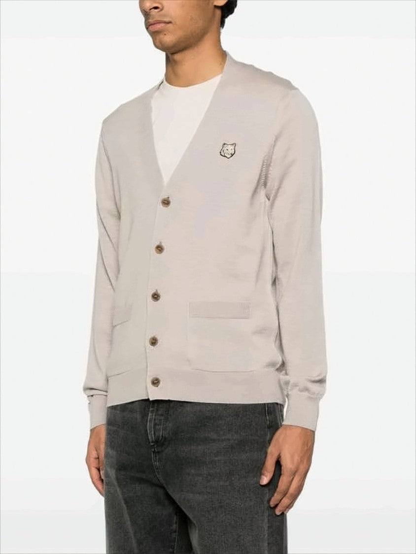 Maison Kitsuné Classic V-Neck Wool Cardigan With Embroidered Emblem