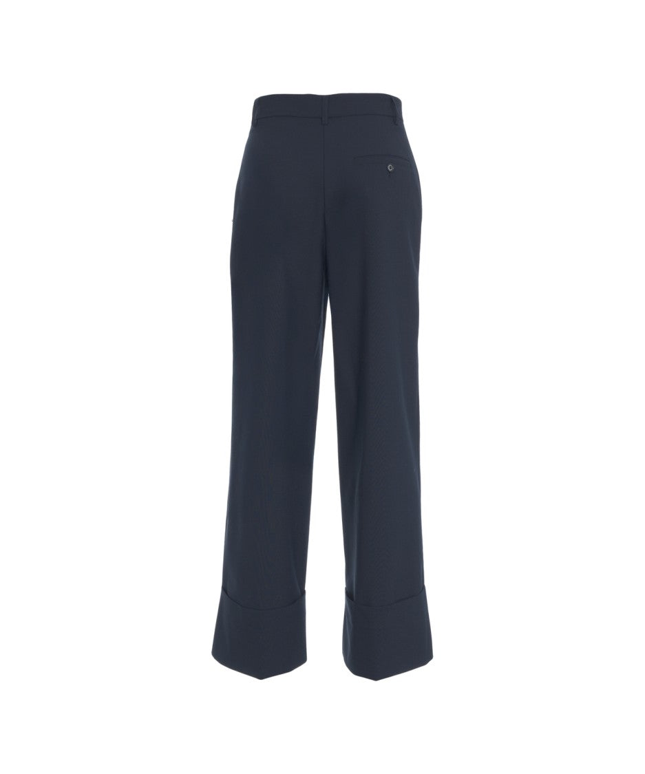 Ottod'ame High-Waisted Wide-Leg Trousers With Cuffed Hem