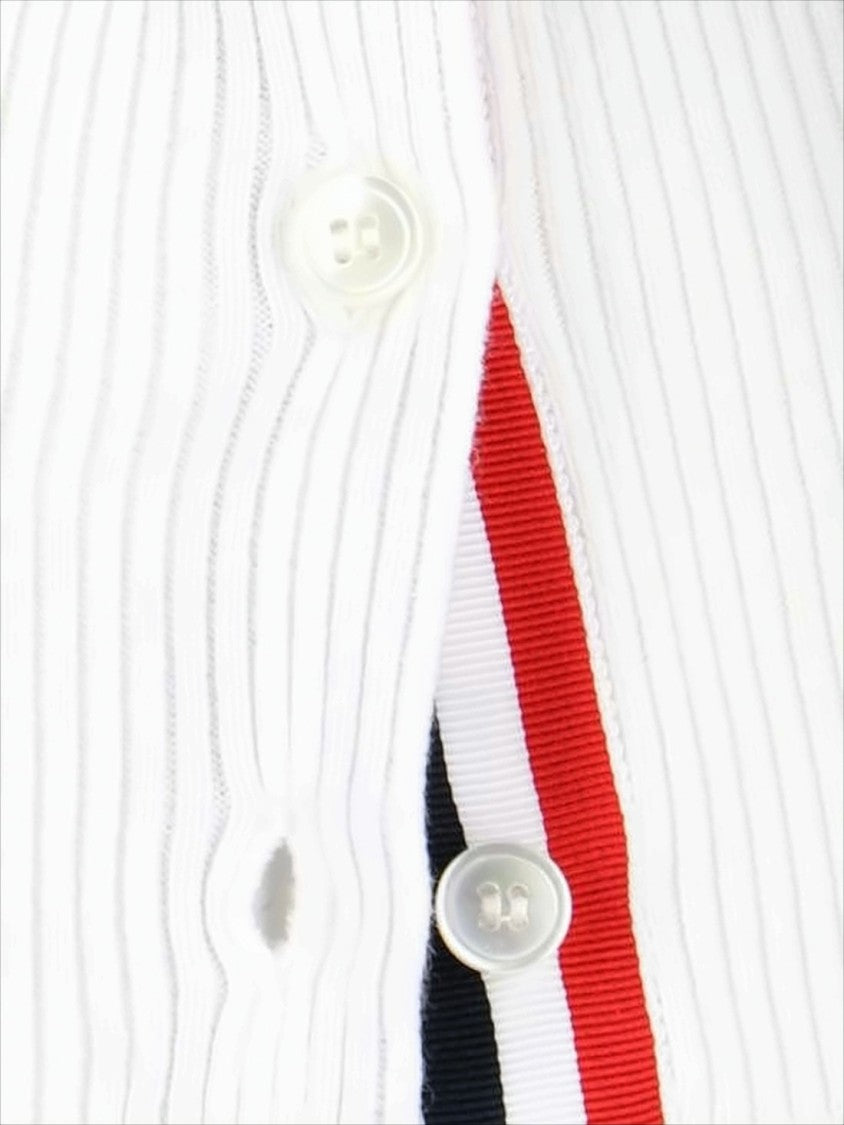 Thom Browne White Knit Sweater With Distinctive Stripes And Button Detail