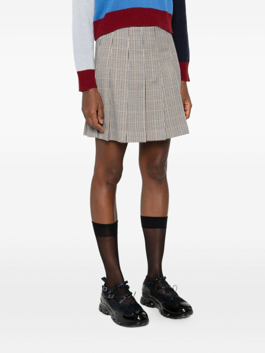 Msgm Pleated Checkered Skirt In Neutral Tones