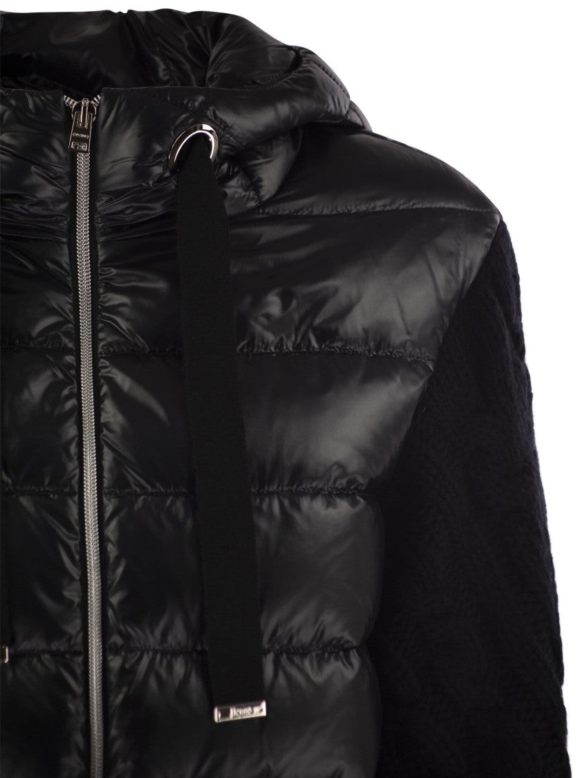 Herno Long Down Jacket With Wool Sleeves