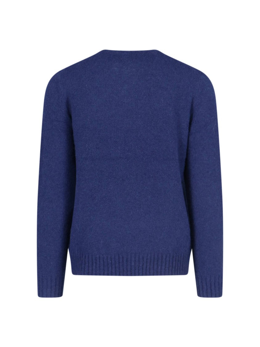 Polo Ralph Lauren Navy Blue Alpaca Blend Sweater With Logo Embroidery