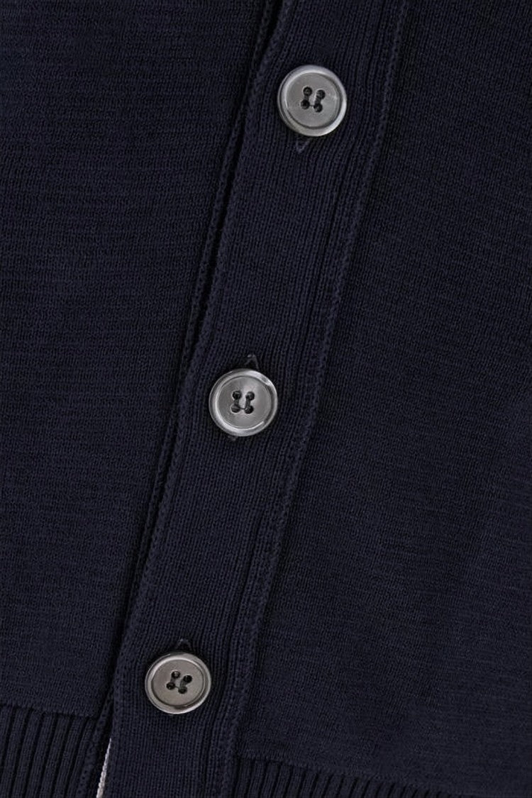 Thom Browne Cropped Blue Cardigan With Deep V-Neck And Tricolor Accent