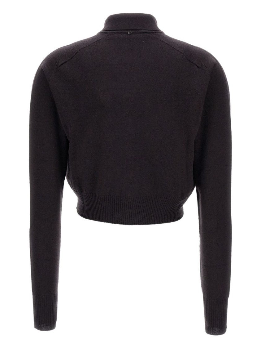 Sportmax Cropped Wool Sweater With Pointed Collar And Button Detail