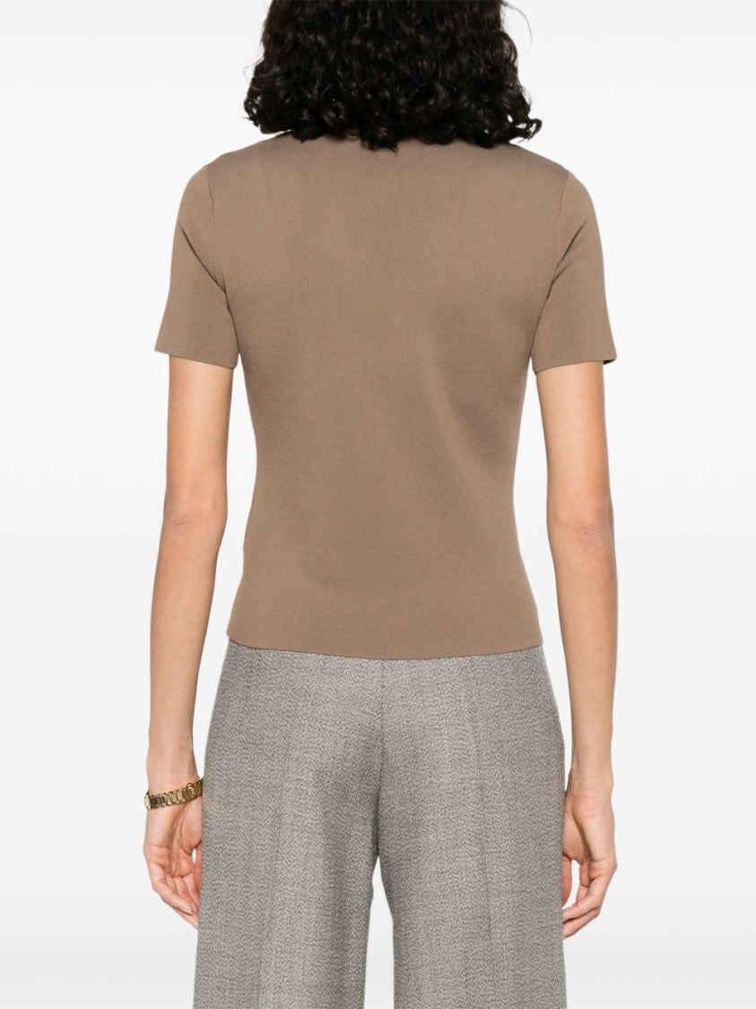 Max Mara Ribbed Knit Short-Sleeved Top With Embossed Logo