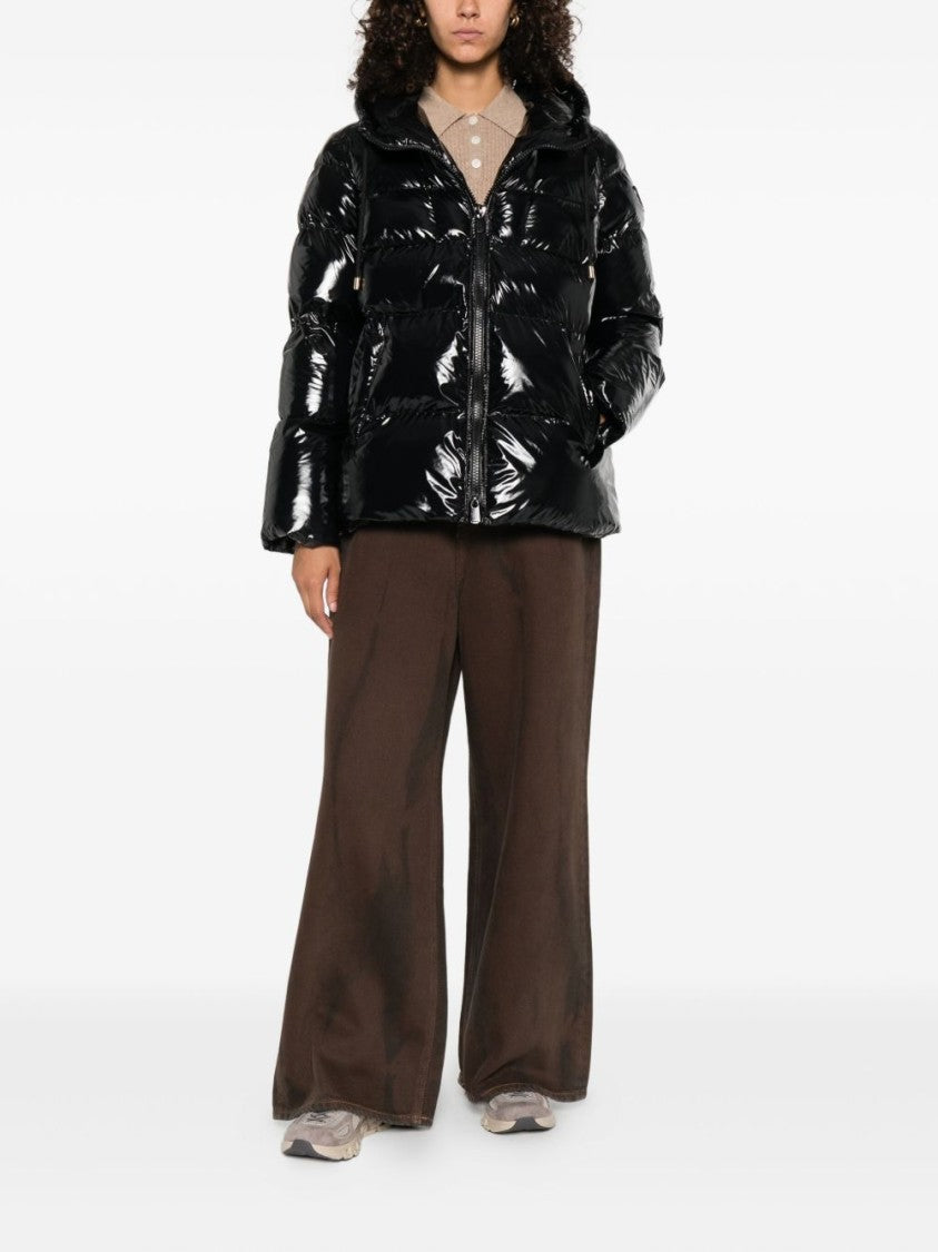 Pinko Glossy Cropped Puffer Jacket With Adjustable Hood