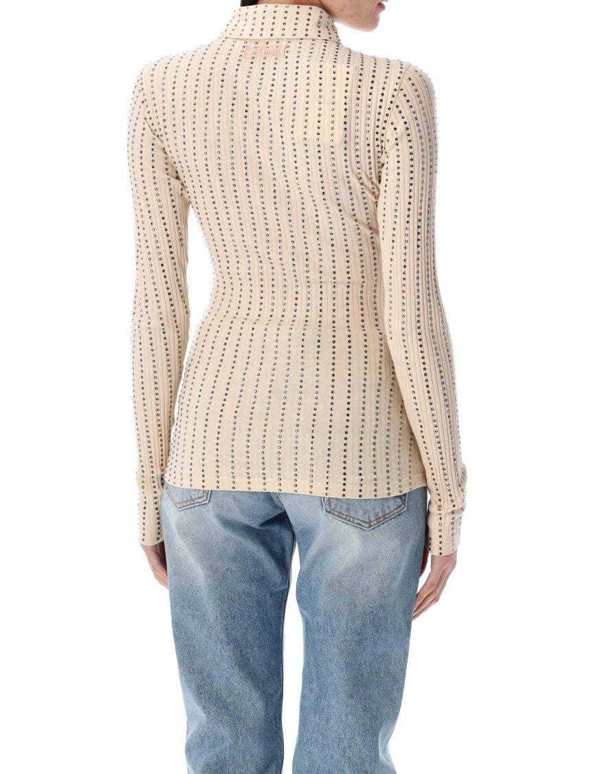 The Attico Fitted Long-Sleeve Shirt With Strass Embellishments