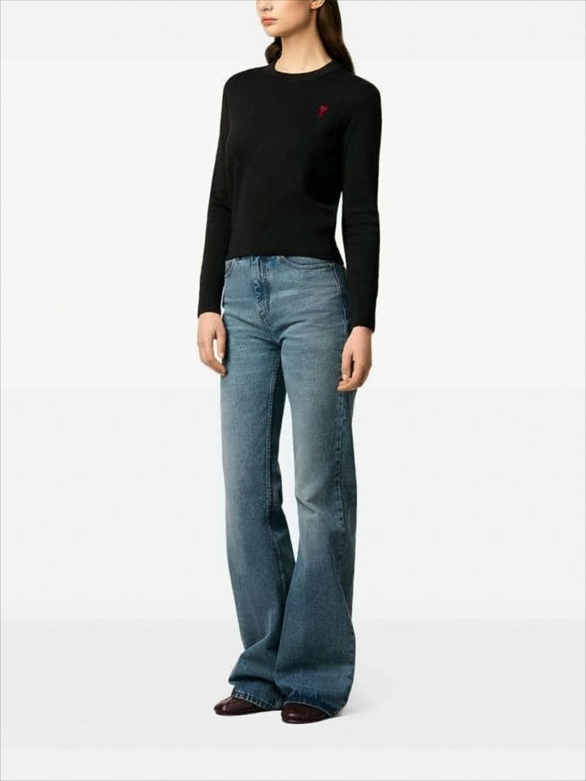 Ami Black Wool Sweater With Crew Neck