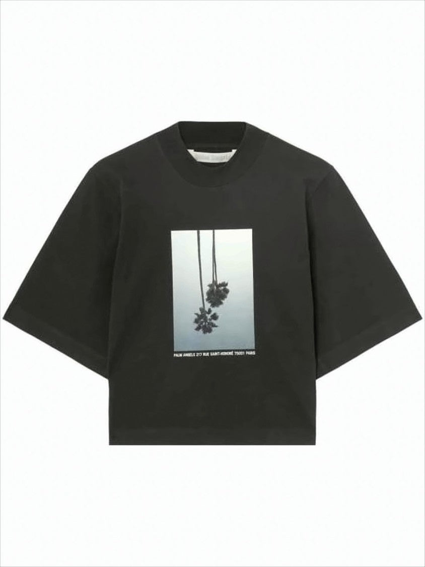 Palm Angels Cropped Short-Sleeve T-Shirt With Upside-Down Palm Tree Graphic