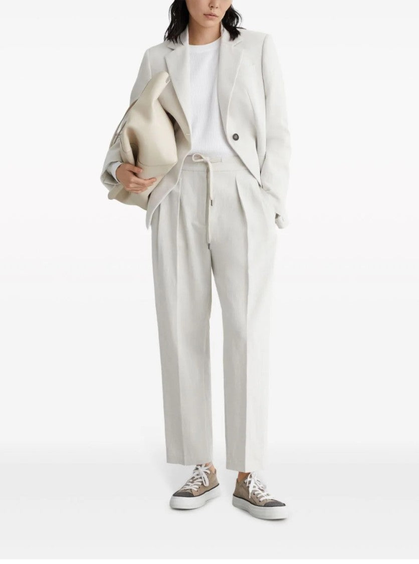 Brunello Cucinelli White Cotton/Linen Blend Pants