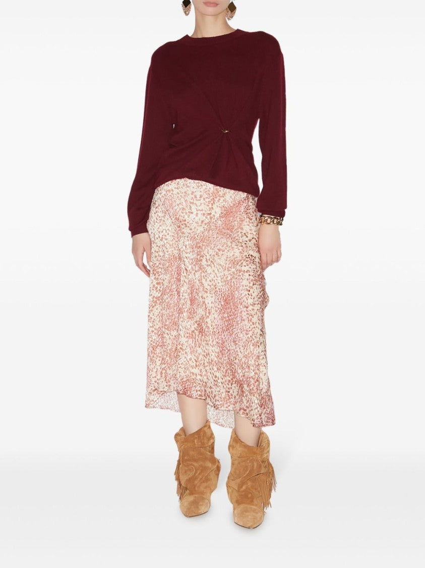Isabel Marant Ruby Red And White Abstract Lisanne Midi Skirt