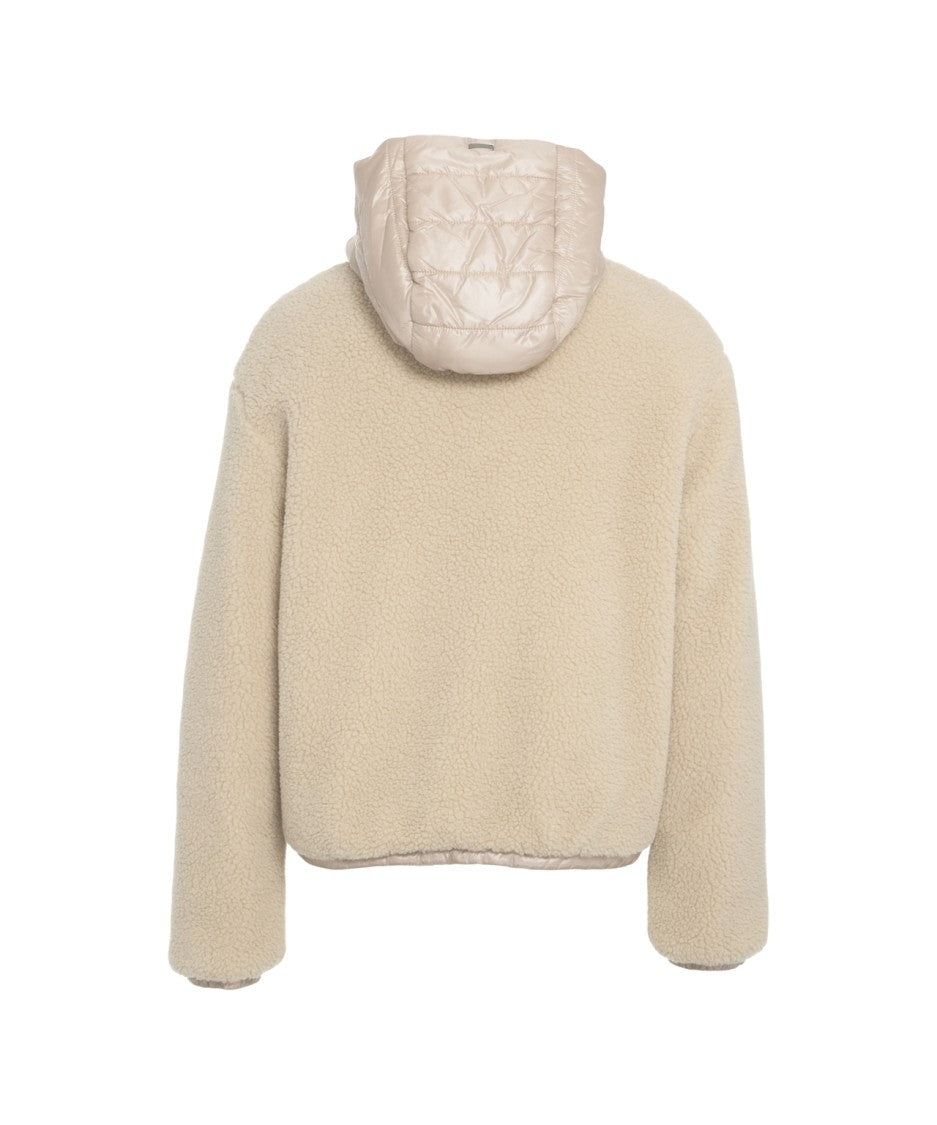 Herno Beige Faux Fur Jacket With Integrated Quilted Hood