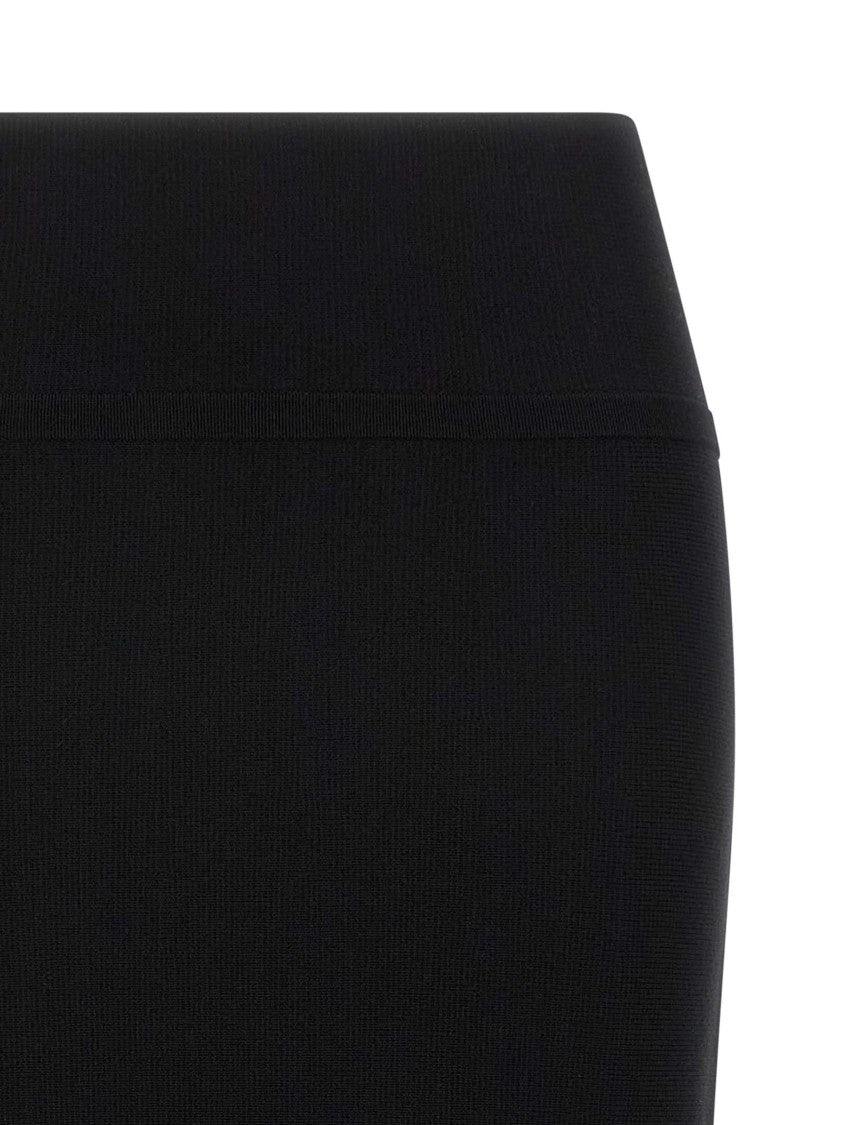 Twin-Set Flared Black Midi Skirt With Elastic Waistband And Metal Logo