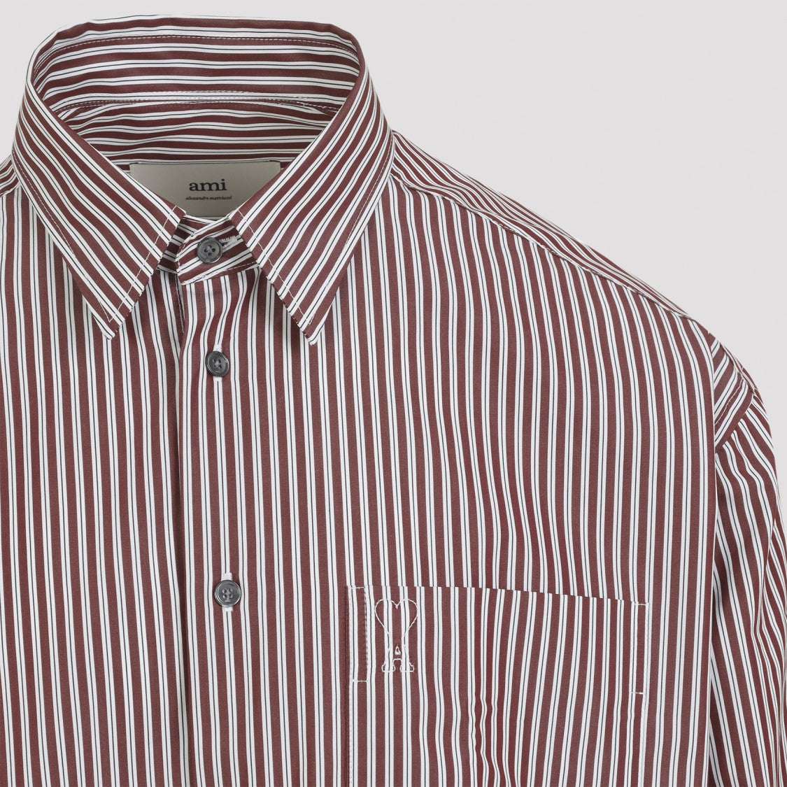 Ami Cherry Red Cotton Embossed Adc Boxy Shirt