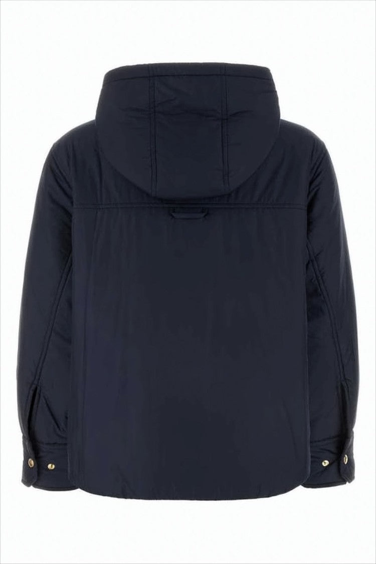 Thom Browne Cropped Blue Jacket With Front Zipper And Hood