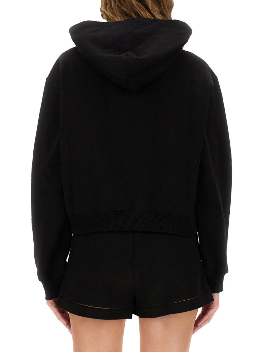 Dolce & Gabbana Cropped Cotton Sweatshirt With Dg Embroidery