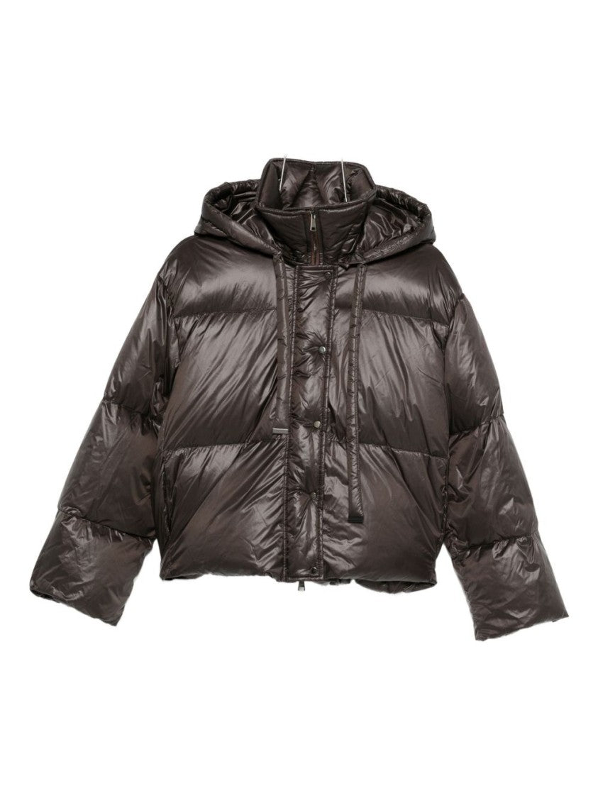 Antonelli Cropped Brown Puffer Jacket With High Collar