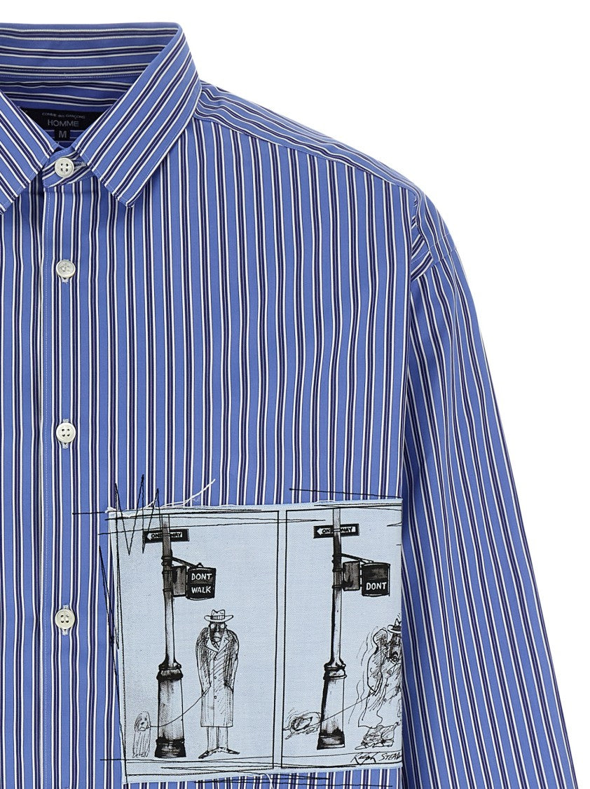 Comme Des Garçons Patch Striped Cotton Poplin Shirt With Unique Embroidery