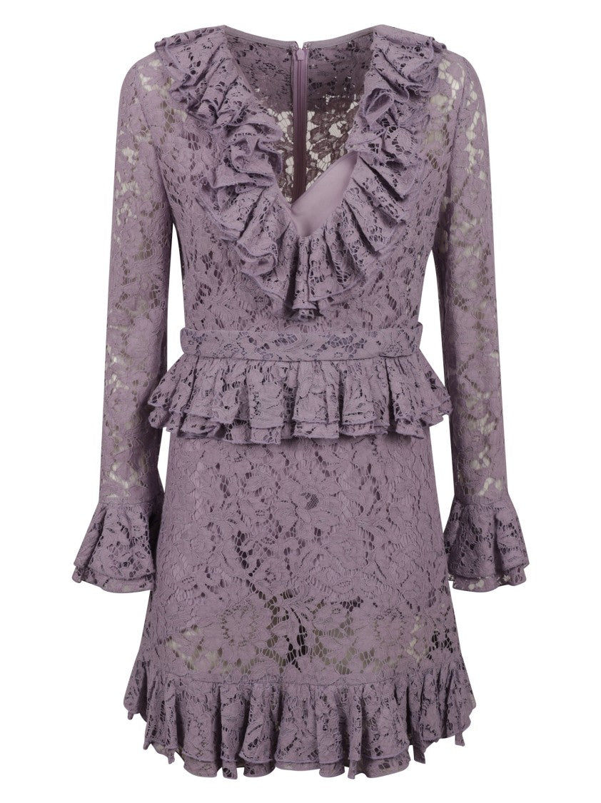 Valentino Garavani Floral Lace Dress With Ruffled Accents