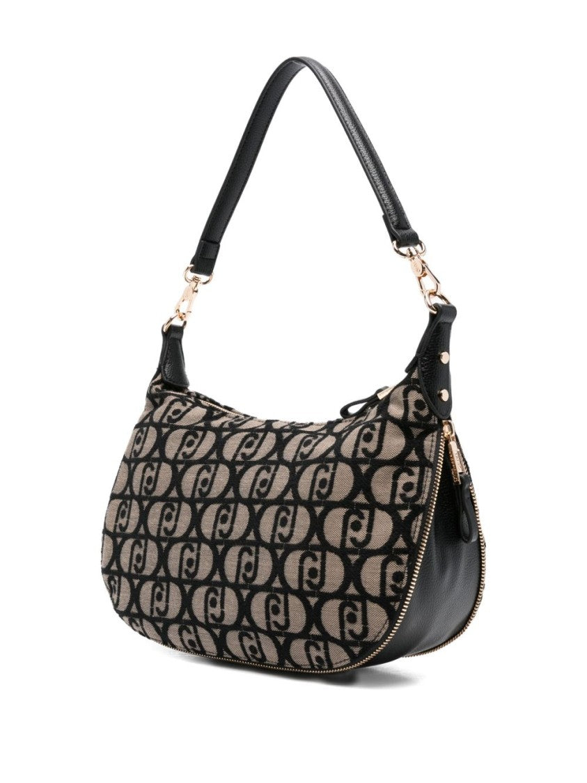 Liu Jo Curved Brown Shoulder Bag With Gold-Tone Accents